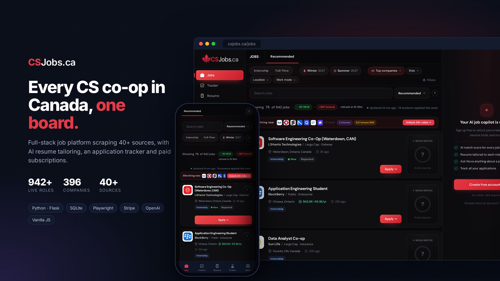 csjobs.ca on desktop and mobile: every cs co-op in canada, one board